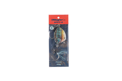 Fishing lure packaging with brand label on a white background