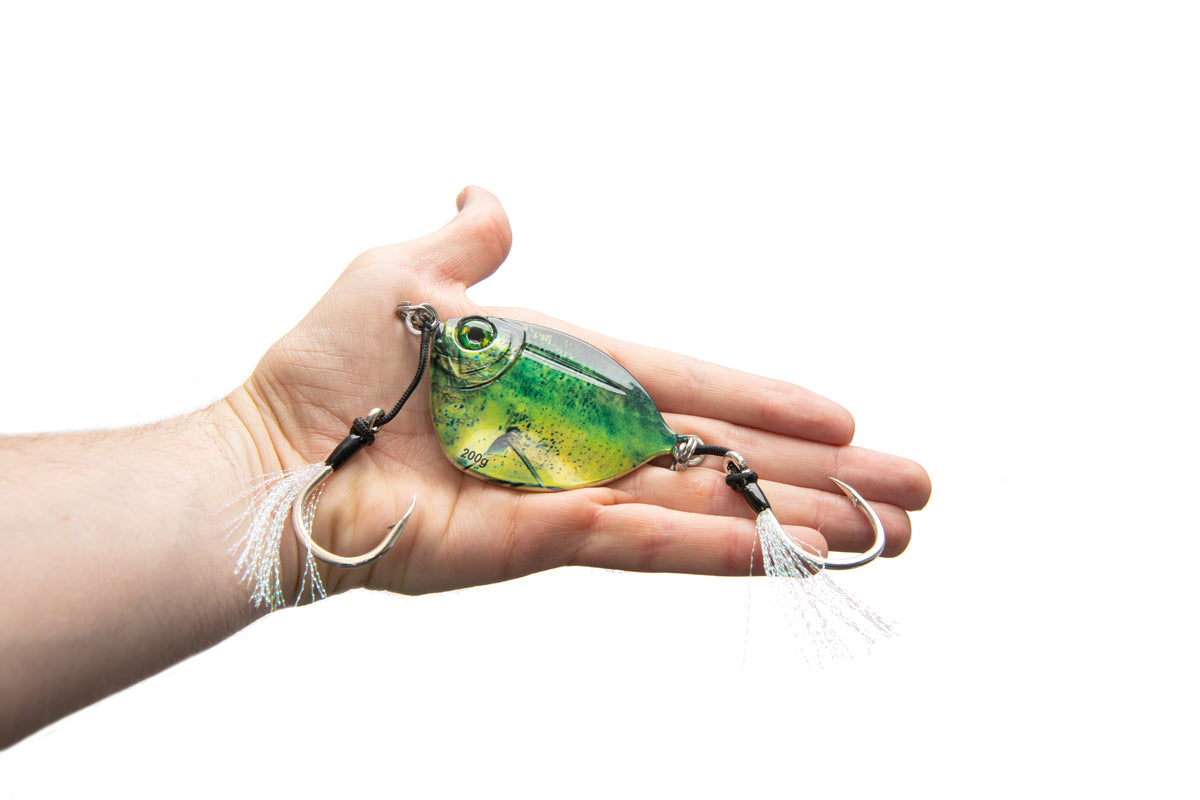 AnglerCo Imposter Jig | Mahi | High-Vis Yellow/Green | Flutter & Slow Pitch | Offshore & Reef | 30g–600g