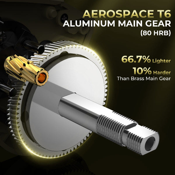 Aerospace T6 aluminum main gear with gold and black background