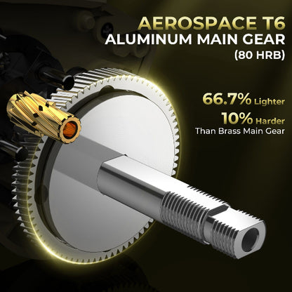 Aerospace T6 aluminum main gear with gold and black background