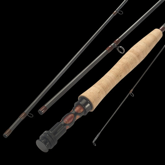 Fishing rod with cork handle on a white background