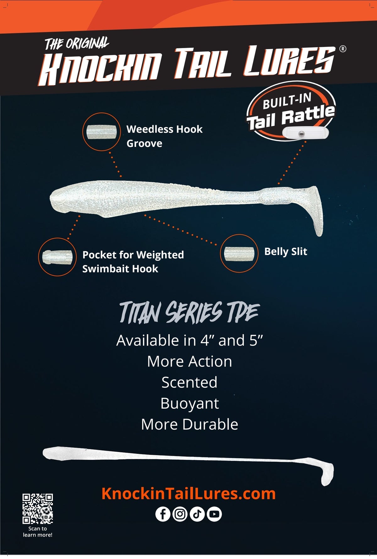 Knockin Tail Lure TPE Titan Series Texas Slam 4pk — Built-In Tail Rattle | 4 in & 5 in