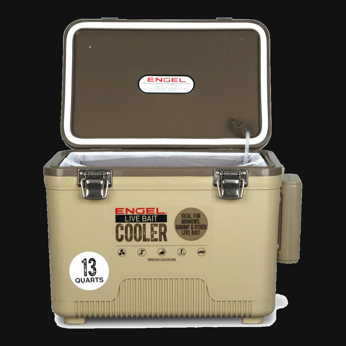 Engel 13Qt Live bait Pro Cooler with AP3 Rechargeable Aerator & Stainless Hardware — product view 2