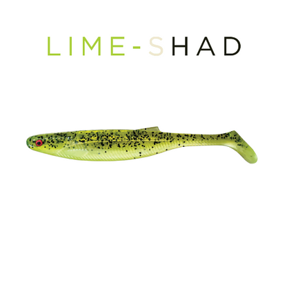  Lime-shad fishing lure on a white background with 'LIME-SHAD' text above.