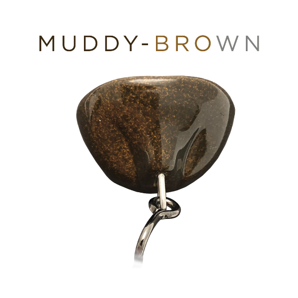 Brown stone with silver hook on a white background, labeled 'Muddy Brown'.