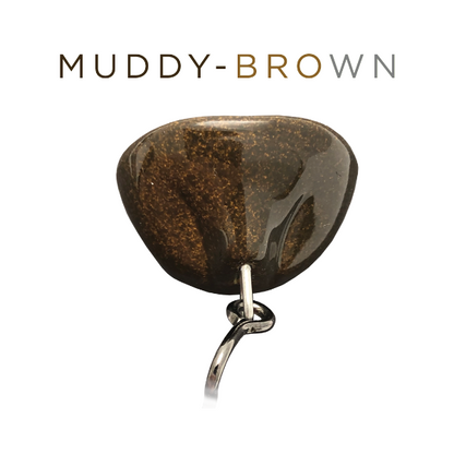 Brown stone with silver hook on a white background, labeled 'Muddy Brown'.