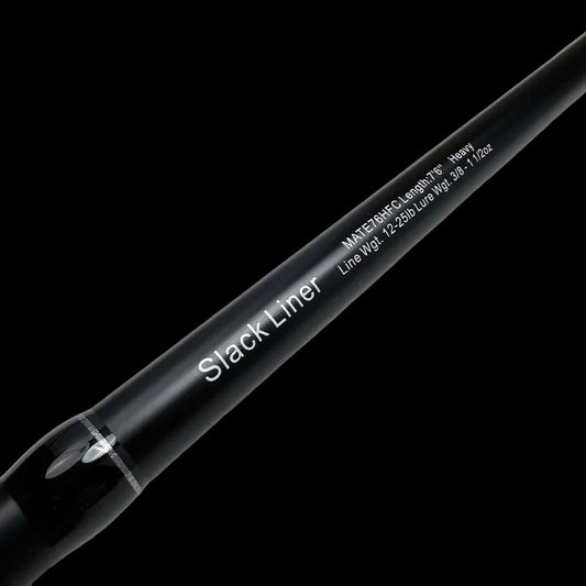 Black slack liner rod with text on a white background