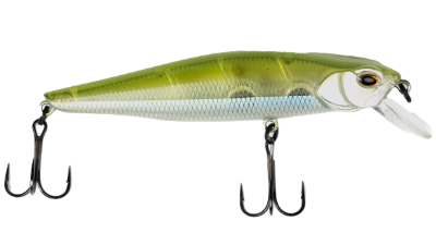 Fishing lure with a white and green body on a white background