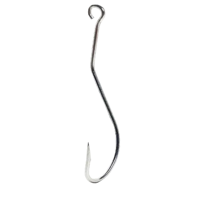 A single silver metal S-hook fishing hook shown vertically against a plain white background.
