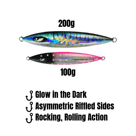 Submission Fishing Co. Javelin Slow Pitch Jig | Ribbed Armor Profile | Glow | 100g & 200g | 2 Colors | Mid-Depth Offshore