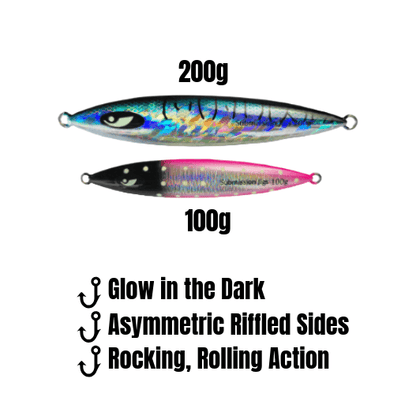 Submission Fishing Co. Javelin Slow Pitch Jig | Ribbed Armor Profile | Glow | 100g & 200g | 2 Colors | Mid-Depth Offshore