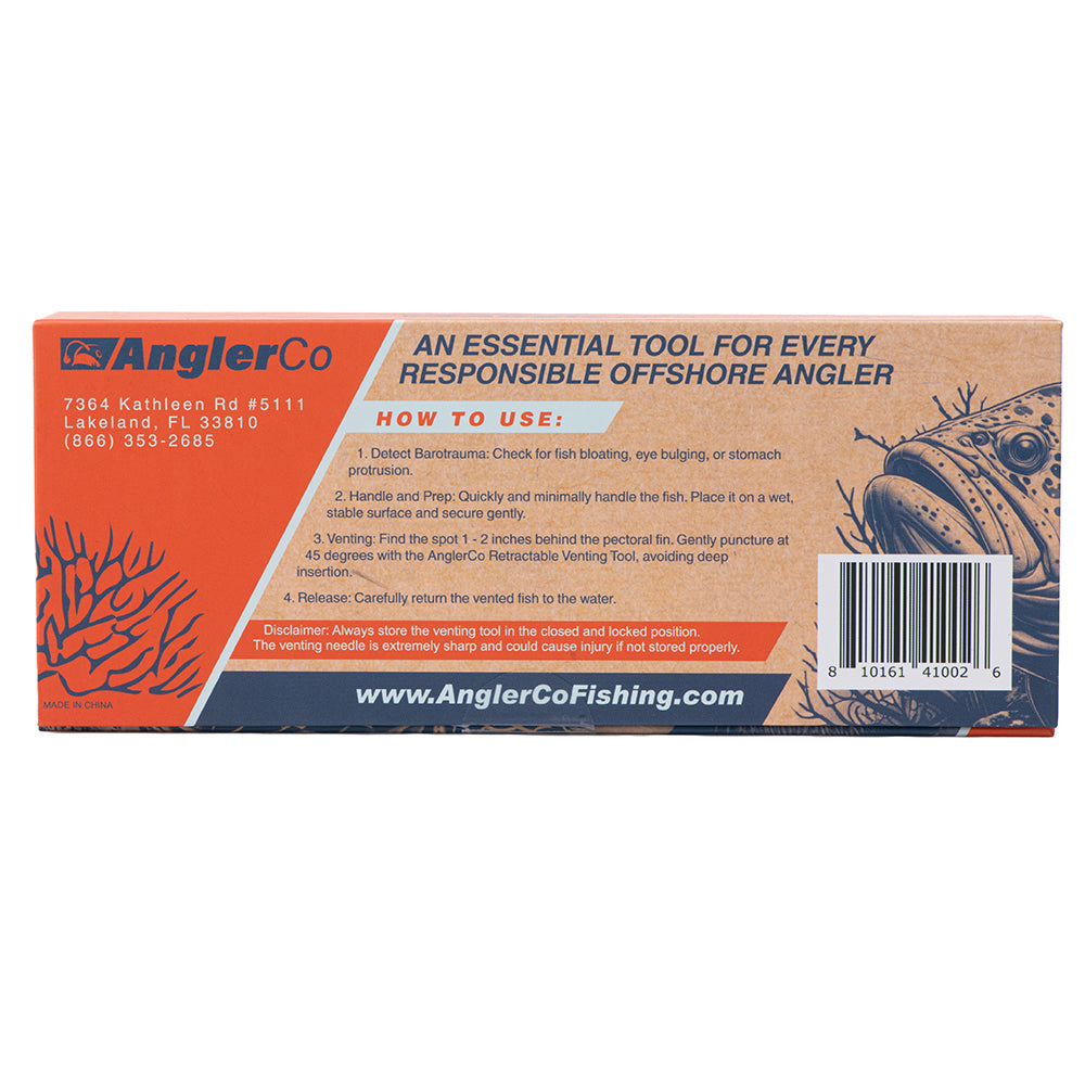 AnglerCo Retractable Venting Tool | Stainless Steel Needle | Barotrauma Relief | Reef Fish Catch-and-Release