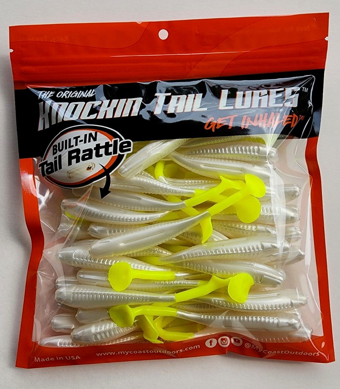 Knockin Tail Lures Bulk Bag — 50 Built-In Tail Rattle Paddle Tails | Your Choice of Size & Color