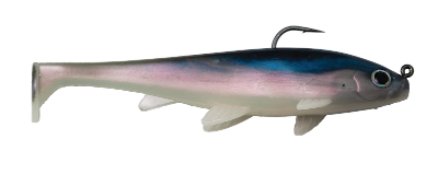 Fishing lure with a gradient color pattern on a white background