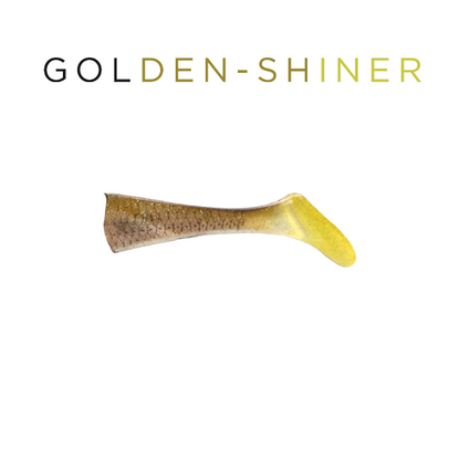 Fishing lure with 'GOLDEN-SHINER' text on a white background