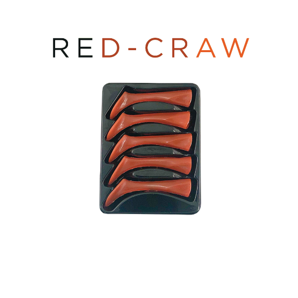 Red-Craw brand packaging with red crawfish-shaped products on a white background