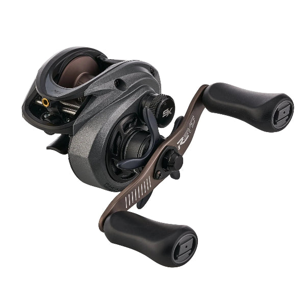 Dark grey ABU Revo SX low profile fishing reel with bronze handle.