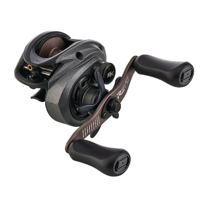 Dark grey ABU Revo SX low profile fishing reel with bronze handle.