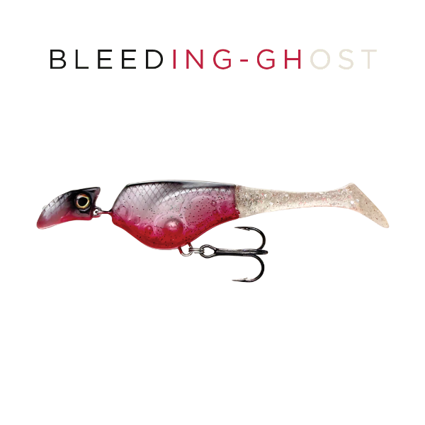 Fishing lure with 'Bleeding Ghost' branding on a white background