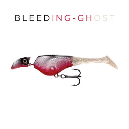 Fishing lure with 'Bleeding Ghost' branding on a white background