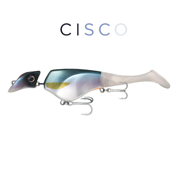 Fishing lure with Cisco logo on a white background