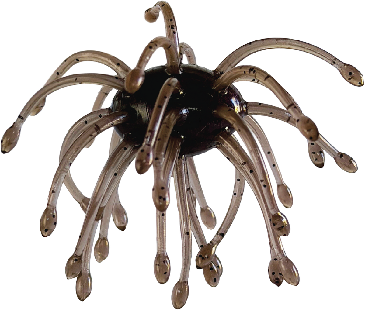 Smokey colored sea urchin lure on a white background