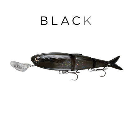 Black fishing lure on a white background with 'BLACK' text above it.