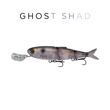 Ghost Shad fishing lure on a white background with 'Ghost Shad' text above it.