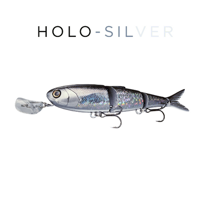 Fishing lure with 'HOLO-SILVER' text on a white background