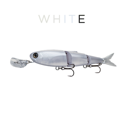 White fishing lure on a white background with 'WHITE' text.