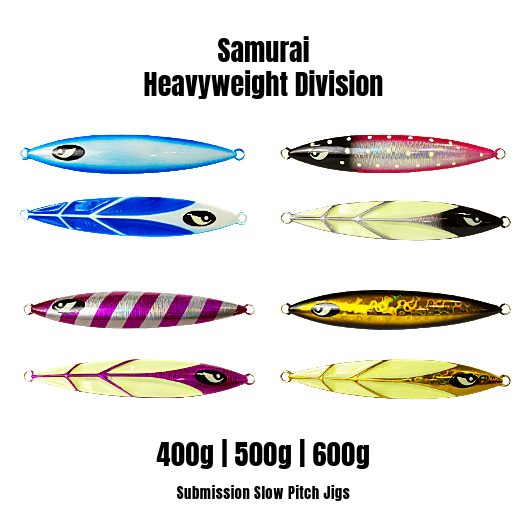 Submission Fishing Co. Samurai Slow Pitch Jig | Ribbed Armor Profile | 400g, 500g & 600g | 4 Colors | Deep Offshore