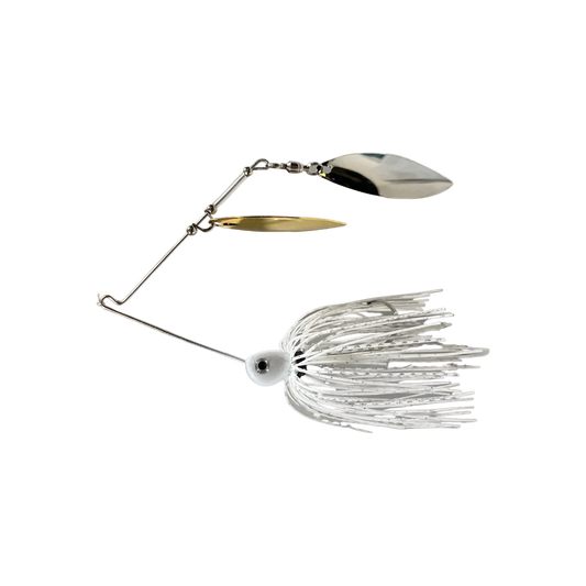 Fishing lure with a white skirt on a white background