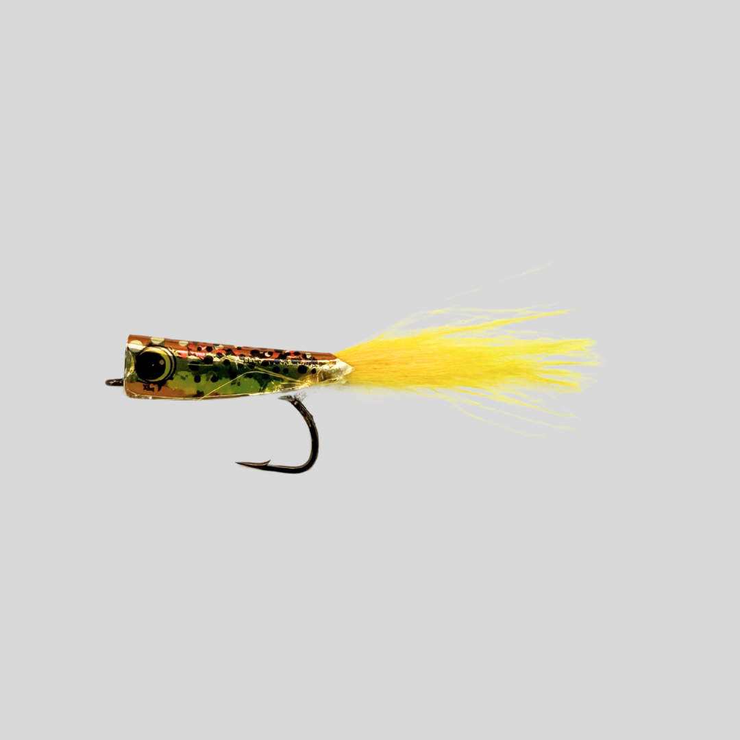 Spratz Baby Trout Streamer | 2-Inch Smolt Imitation | Printed-Foil Foam Body | Horizontal Slow Sink | #4 Kona XSS Hook | Brown & Rainbow | Trout, Bass, Stripers & Dock Lights | Flymen