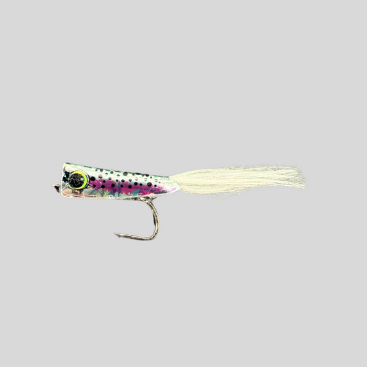 Spratz Baby Trout Streamer | 2-Inch Smolt Imitation | Printed-Foil Foam Body | Horizontal Slow Sink | #4 Kona XSS Hook | Brown & Rainbow | Trout, Bass, Stripers & Dock Lights | Flymen