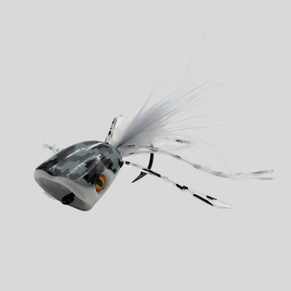 Surface Seducer Double Barrel Camo Bass Bug Popper | EVA Foam | Deep Cup | Camouflage Body | Matching Legs & Tail | #2 & #6 | 4 Colors | Largemouth & Smallmouth Bass | Flymen