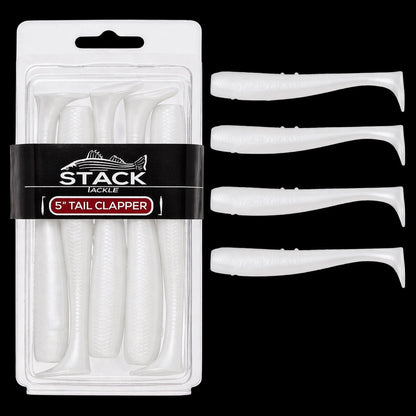 Stack Tackle 5" Tail Clapper | Paddle Tail Swimbait | 5 Per Pack | 5/0 Screwy Head Compatible | Striped Bass, Flounder, Snook | 6 Colors
