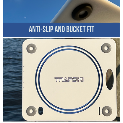 TRAPSKI Bucket Board | Made in USA | Marine-Grade HDPE | Fits 5-Gallon Buckets & Coolers | Integrated Ruler | Non-Skid Feet | Fillet, Bait Prep & Gear
