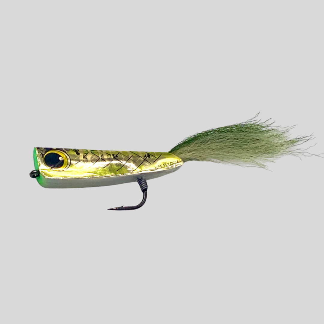 Surface Seducer Spratz Fly | Flat-Face Foam Baitfish Popper | Side-to-Side Cutting Action | Holographic Foil Foam | Kona Hook | 2/0 & 5/0 | 5 Colors | Mahi, Stripers, False Albacore & Pelagic | Flymen