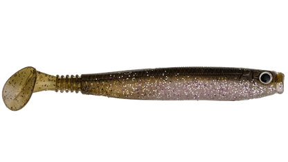 Fishing lure with a glittery body on a white background