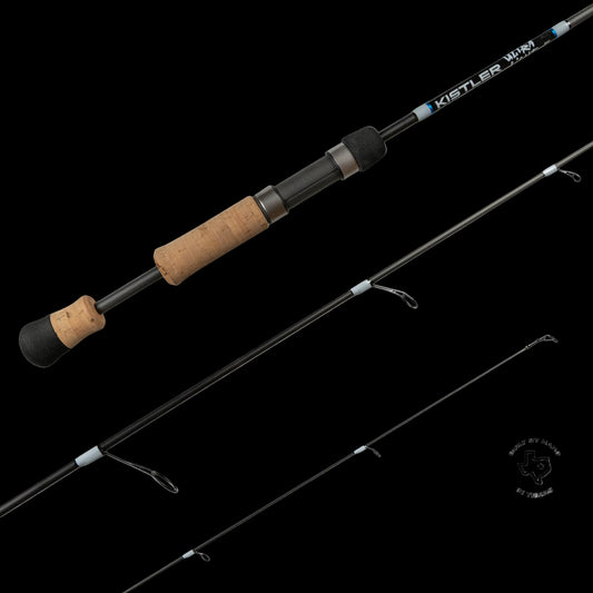 A Kessler Max Ultra Light fishing rod shown diagonally on a white background, with a cork handle, black and gray shaft, line guides, and a blue 'ULTRA LIGHT' text graphic in the top left.