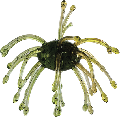 Green and clear sea urchin lure on a white background