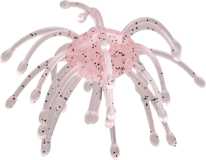 Pink and clear sea urchin lure on a white background