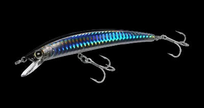 Fishing lure with metallic finish on a white background