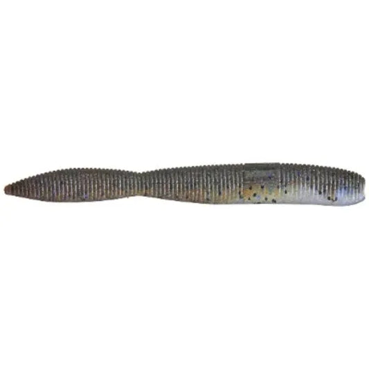 A soft plastic fishing lure shaped like a segmented worm, shown horizontally against a plain white background.