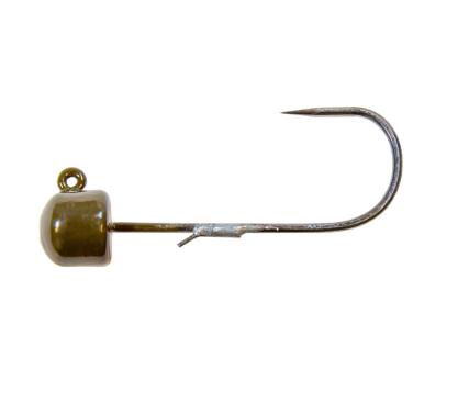 A single fishing jig head hook with a round weighted top and a long metal hook, shown on a plain white background.