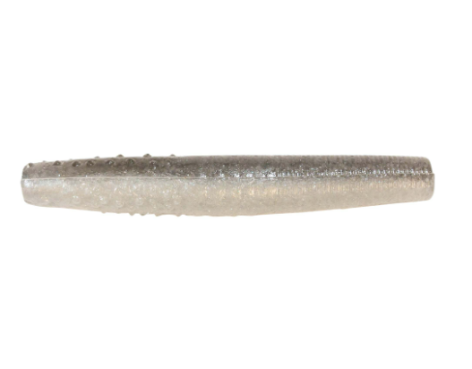 Two-toned translucent grey and white soft plastic fishing lure with bumpy texture.