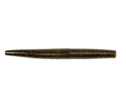 Green pumpkin soft plastic fishing lure with a ribbed and dotted texture.