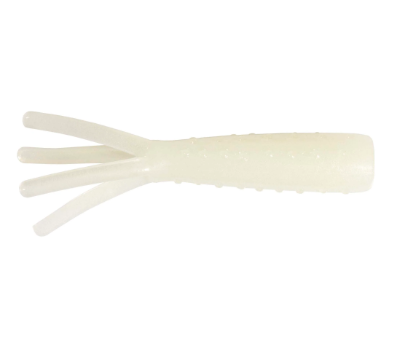 A translucent off-white silicone soft plastic fishing lure with three flexible legs, shown against a plain white background.