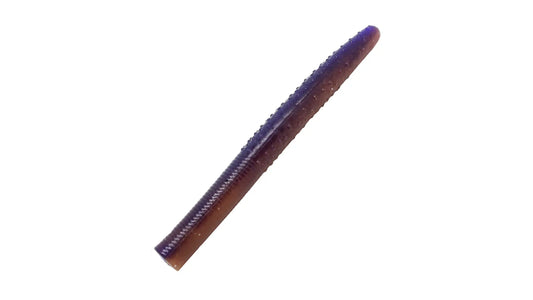 A single soft plastic fishing lure shaped like a segmented worm, shown diagonally on a plain white background. PB&J