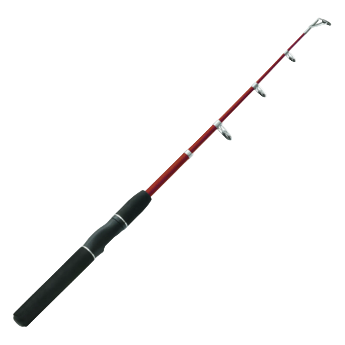 Fishing rod with red and black handle on a white background